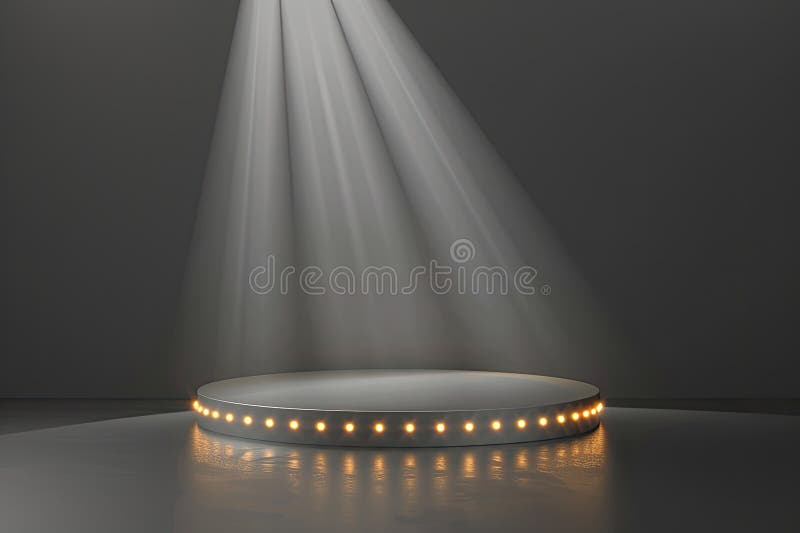 Abstract background with neon glowing round podium. 3d render illustration. stock illustration