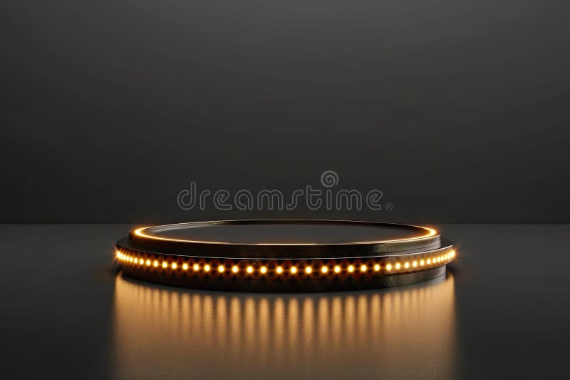 Abstract background with neon glowing round podium. 3d render illustration. stock illustration