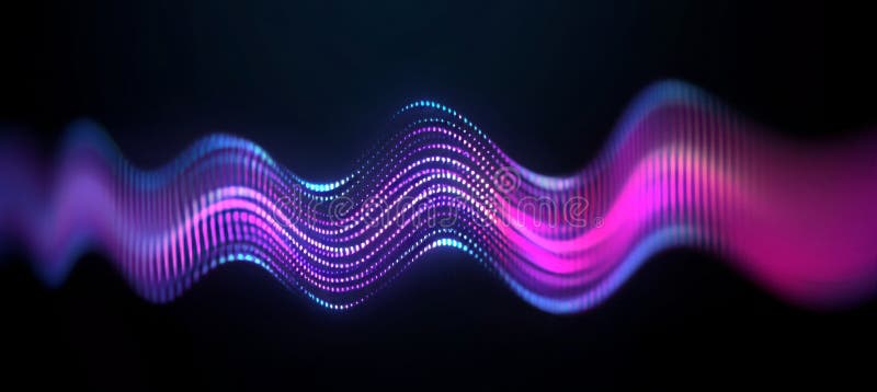 Abstract Background with Neon Light and Music Wave, Glowing Dots, Bright Waveform Pattern Design vector illustration