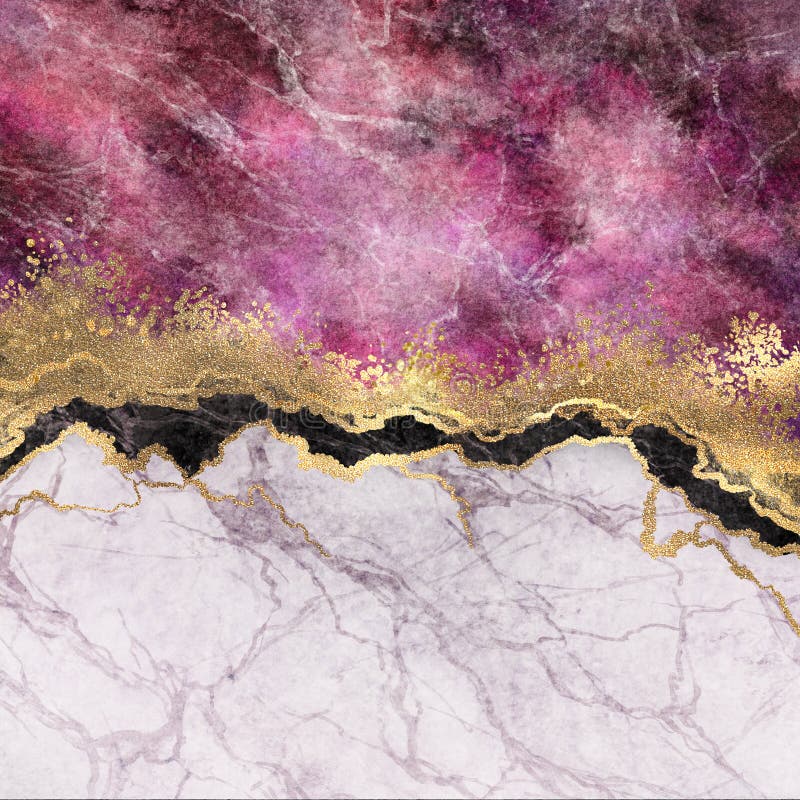 Abstract background, pink marble with veins stone texture, gold foil and glitter, painted artificial marbled surface, marbling