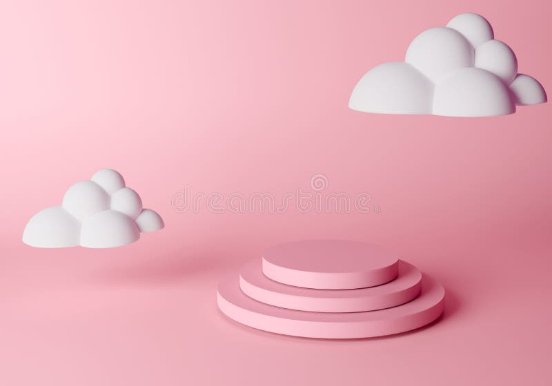 Abstract background for product presentation. podium. minimal pink scene with white clouds. vector illustration