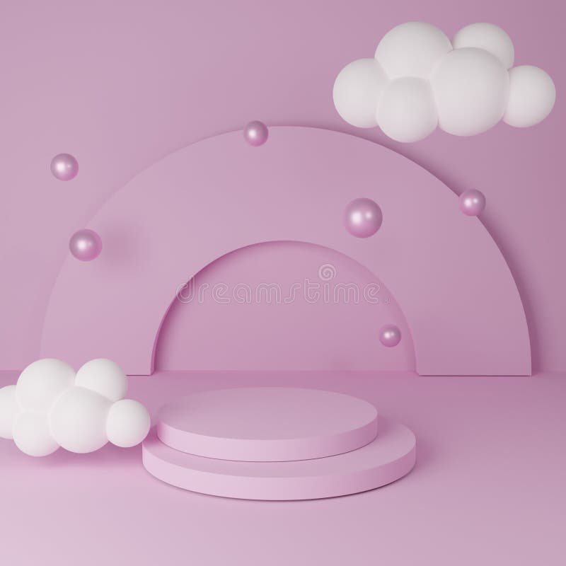 Abstract background for product presentation. podium. minimal pink scene with white clouds. 3d visualization. vector illustration