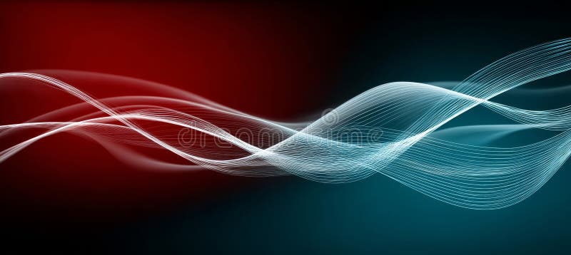 Abstract Background with Red and Blue Gradient Colors and Flowing White Neon Light Waves Design royalty free illustration