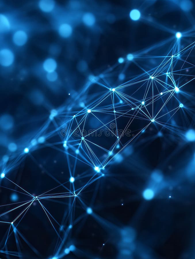 Abstract background showing network of lines connecting glowing dots stock illustration