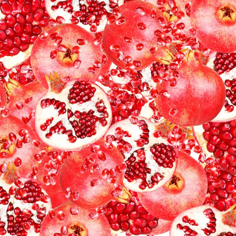 Abstract background with slices of fresh pomegranate. Seamless pattern for a design. Close-up.