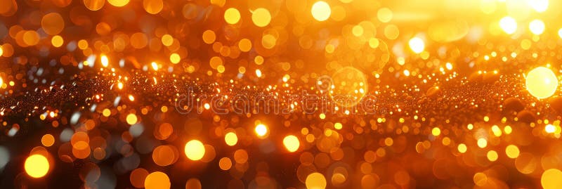 Abstract background of sparkling and shimmering golden lights. Soft defocused light orbs in festive display. Concept of royalty free stock photography