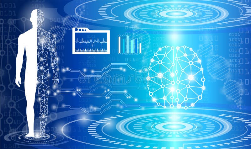 Abstract background technology concept in blue light,brain and h royalty free illustration Abstract background technology concept in blue light,brain and h royalty free illustration