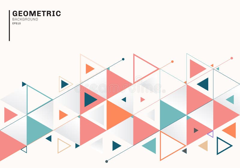 Abstract background template with colorful triangles and arrows for business and communication in flat style. Geometric pattern vector illustration