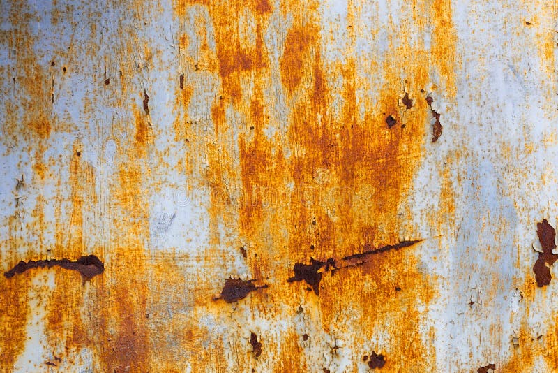 Abstract background and texture of white steel surface with orange rust stains