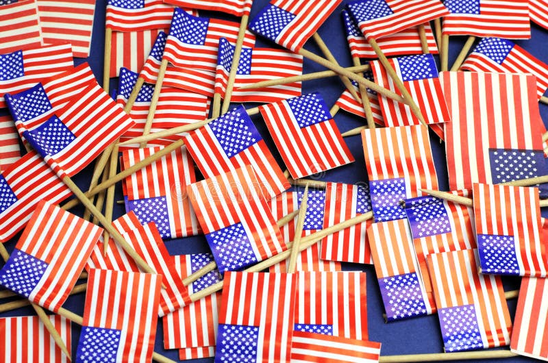Abstract background of USA Stars and Stripes, red white and blue national toothpick flags