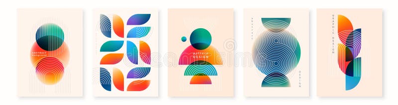 Abstract background vector illustration. Pattern design with graphic shapes, line elements, bright gradient color royalty free illustration