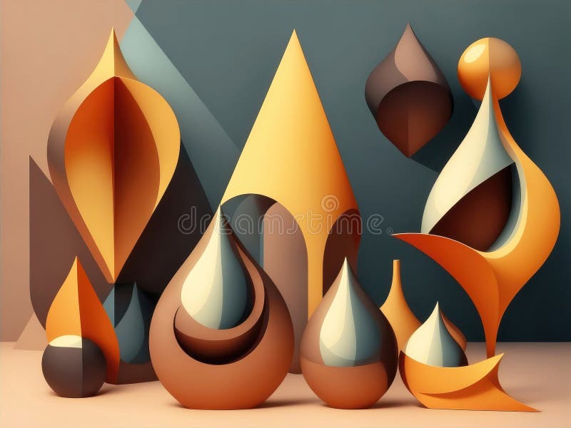Abstract background vintage 3D art concepts, simple shapes and forms, modern abstract art