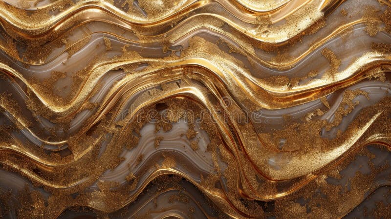 Abstract background of yellow metal frozen in wave like shapes creating a mesmerizing display stock illustration