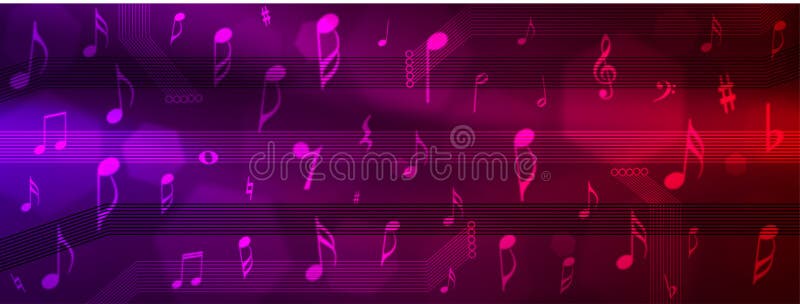 Vector Abstract Blurry Music Notes and Electronic Elements in Dark PInk and  Red Gradient Background Banner Stock Vector - Illustration of backgrounds,  blurred: 259097884