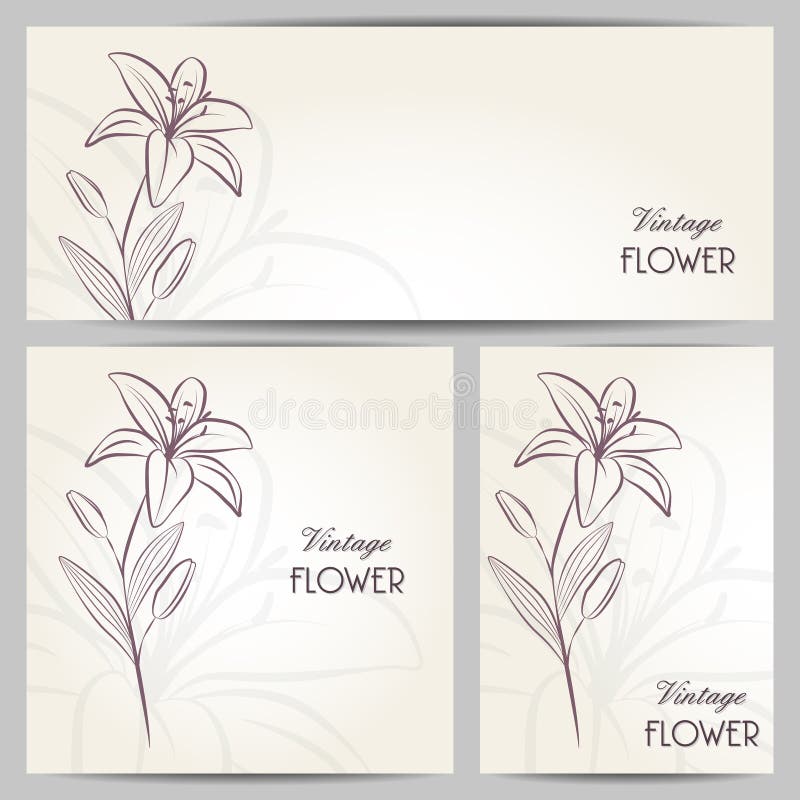 Abstract Banners with Handdrawing Flower Lily Stock Vector