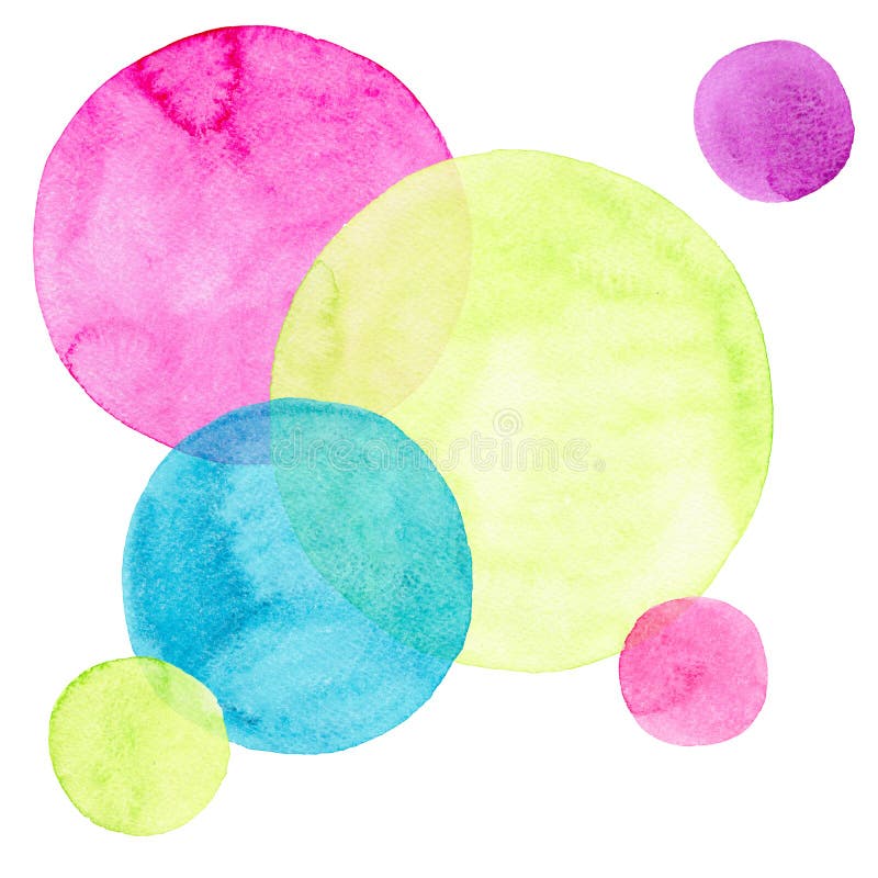 Abstract beautiful artistic tender wonderful transparent bright colorful circles different shapes pattern watercolor royalty free illustration
