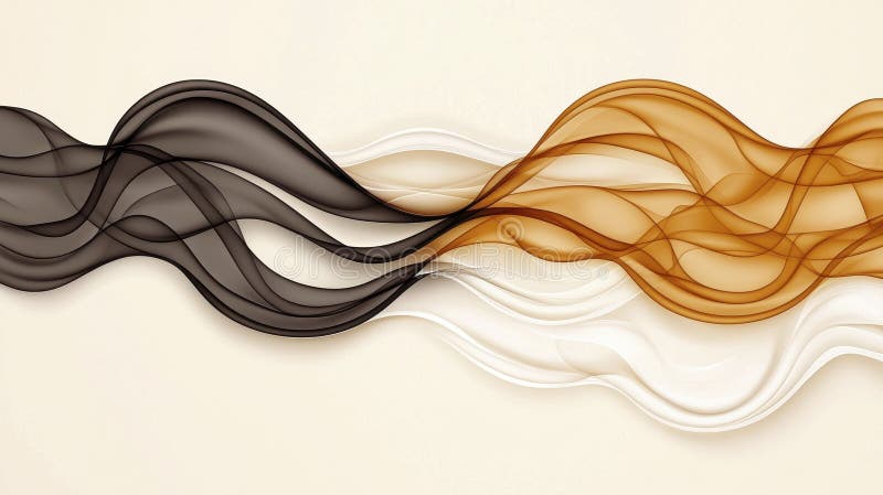 Abstract Beige Background with Flowing Black White and Amber Waves vector illustration