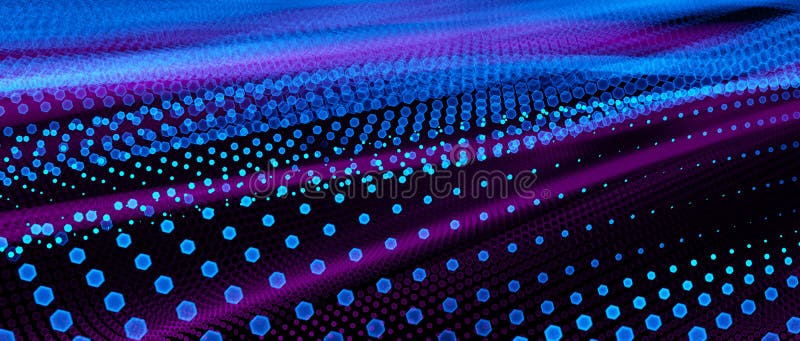 Abstract big data futuristic light wallpaper background design. Science dark pattern with structure mesh and circles