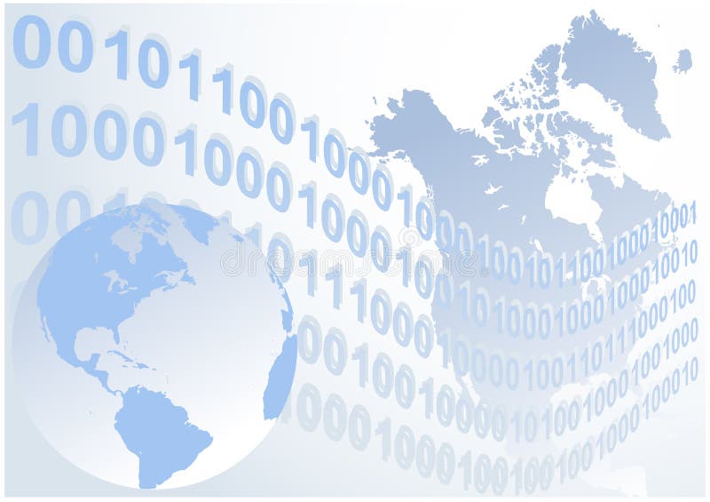 Abstract binary code waves with globe background royalty free illustration
