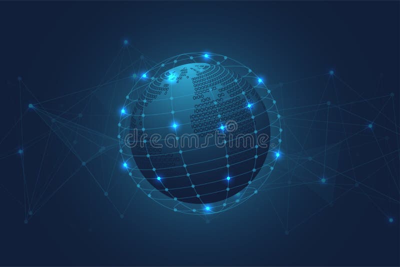 Abstract Binary world map with Blue Polygonal Space Background with Connecting Dots and Lines vector illustration Abstract Binary world map with Blue Polygonal Space Background with Connecting Dots and Lines vector illustration