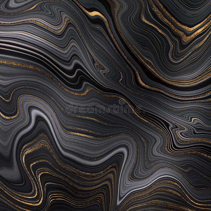 Abstract black agate background with golden veins, fake painted artificial stone, marble texture, luxurious marbling illustration