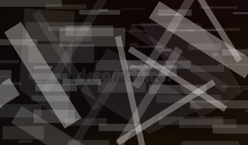 Abstract black background with white rectangle shapes layered in modern graphic art pattern with stripes and lines in random angle royalty free illustration Abstract black background with white rectangle shapes layered in modern graphic art pattern with stripes and lines in random angle royalty free illustration