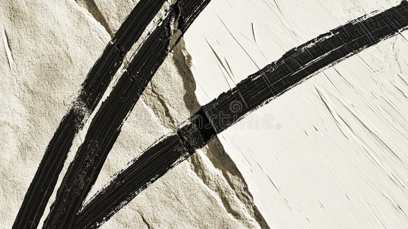 Abstract black brushstrokes beige canvas texture background design stock photos
