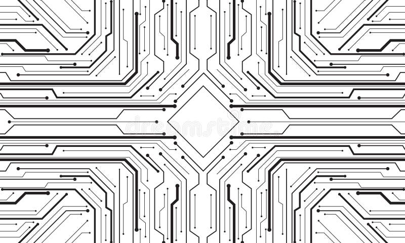 Abstract black circuit board technology connected lines electronics elements computer motherboard chip processor semiconductor stock illustration