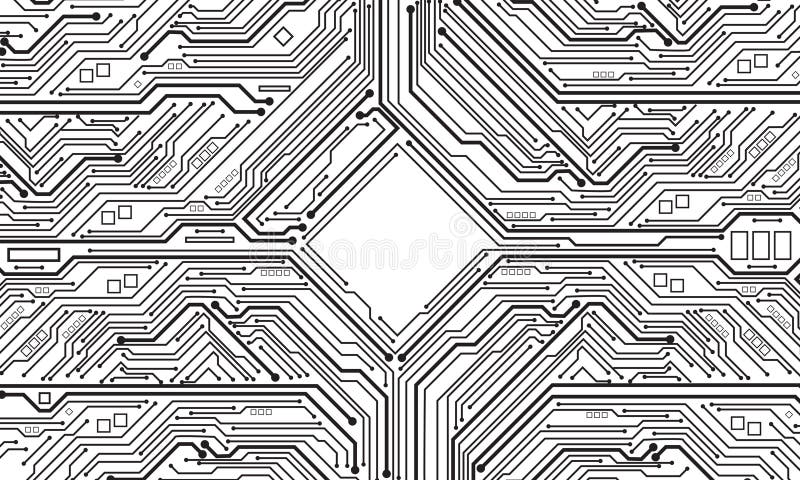 Abstract black circuit board technology connected lines electronics elements computer motherboard chip processor semiconductor vector illustration