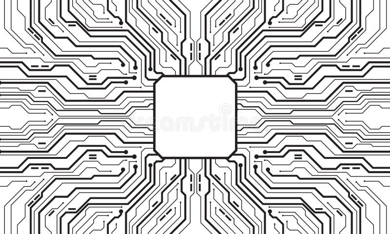 Abstract black circuit board technology connected lines electronics elements computer motherboard chip processor semiconductor stock illustration