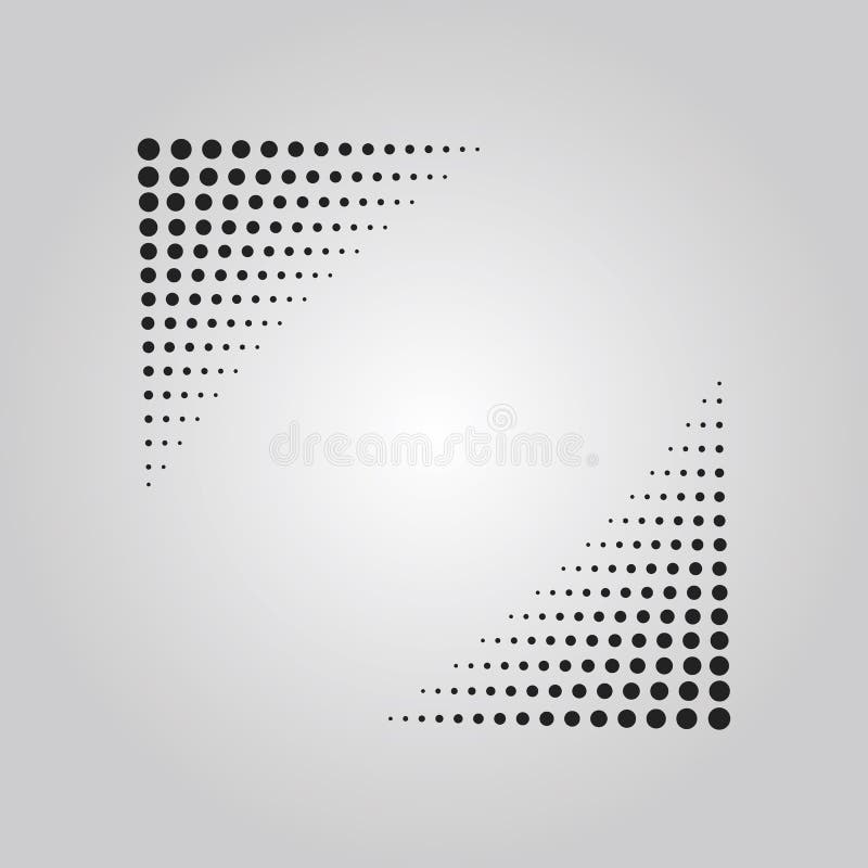 Abstract black dots halftone technique effect in shape of triangle corners design element royalty free illustration