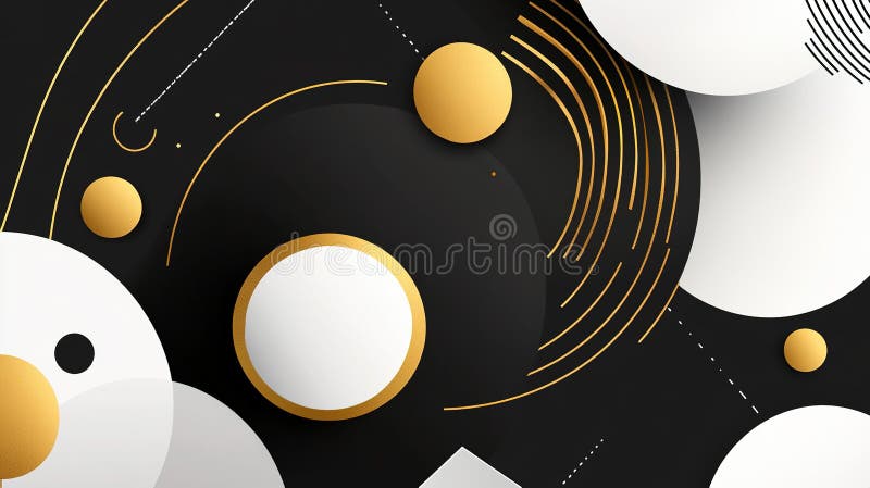 Design abstract negru și auriu cu forme geometrice cu tipare circulare și linii pe un fundal texturat stock photos