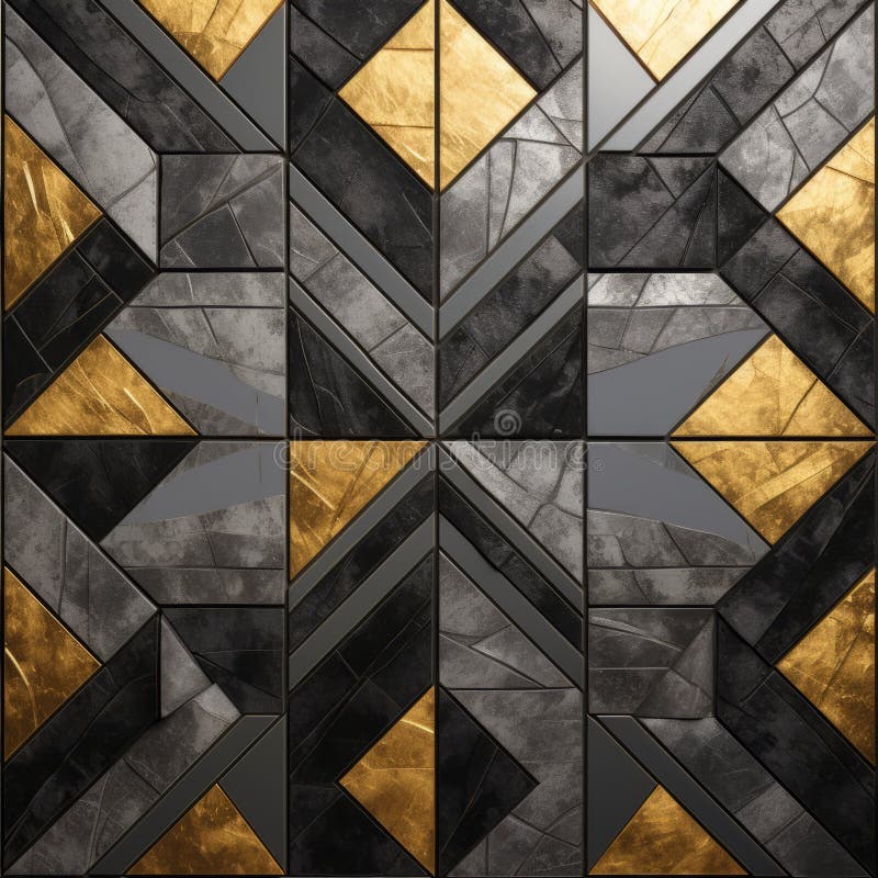 Abstract Black And Gold Geometric Tile Design stock illustration