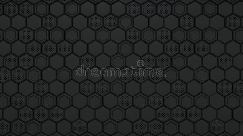 Abstract black hexagonal background. Embossed Hexagon, honeycomb black Background ,light and shadow. Modern background. 3d render vector illustration
