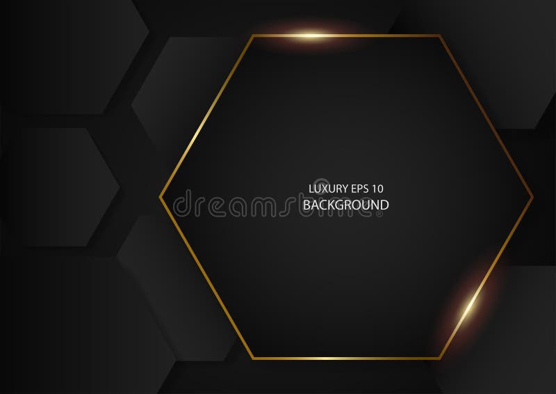 Abstract black hexagonal shapes with gold frame royalty free illustration