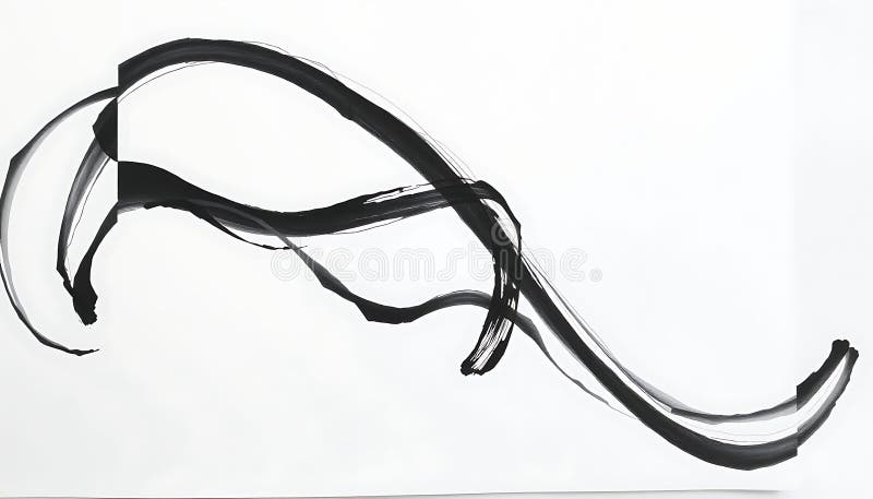 Abstract black ink ribbon, flowing artistic design, Stock Photo, Generative AI stock illustration