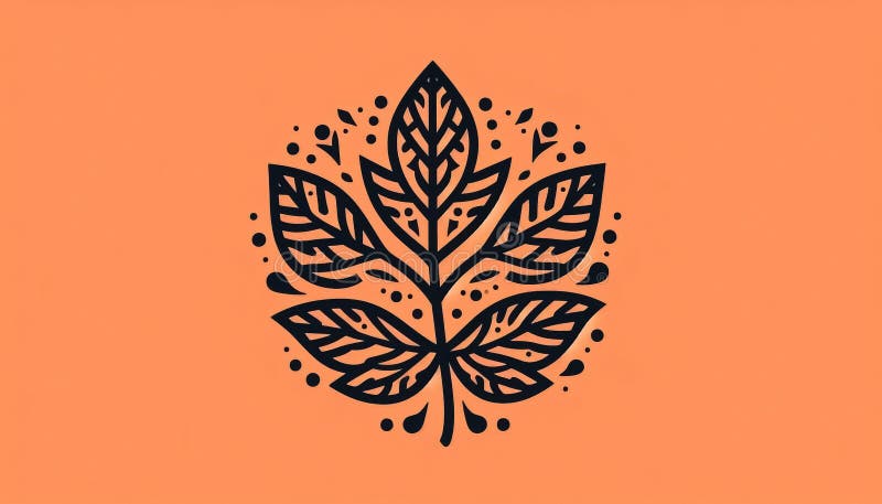 Abstract black leaf design on orange background. vector illustration