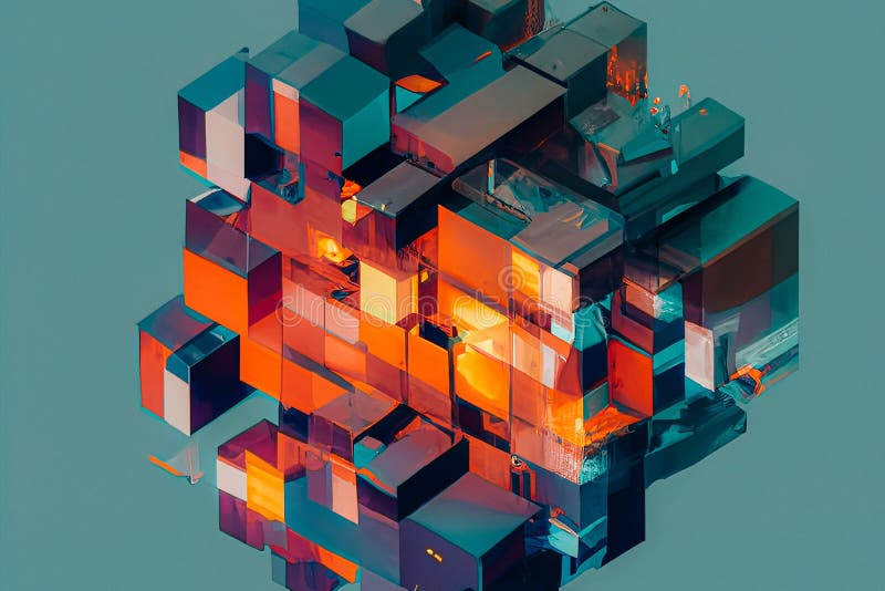 Abstract black and orange cube on a blue background vector illustration