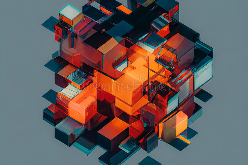 Abstract black and orange cube on a gray background royalty free illustration