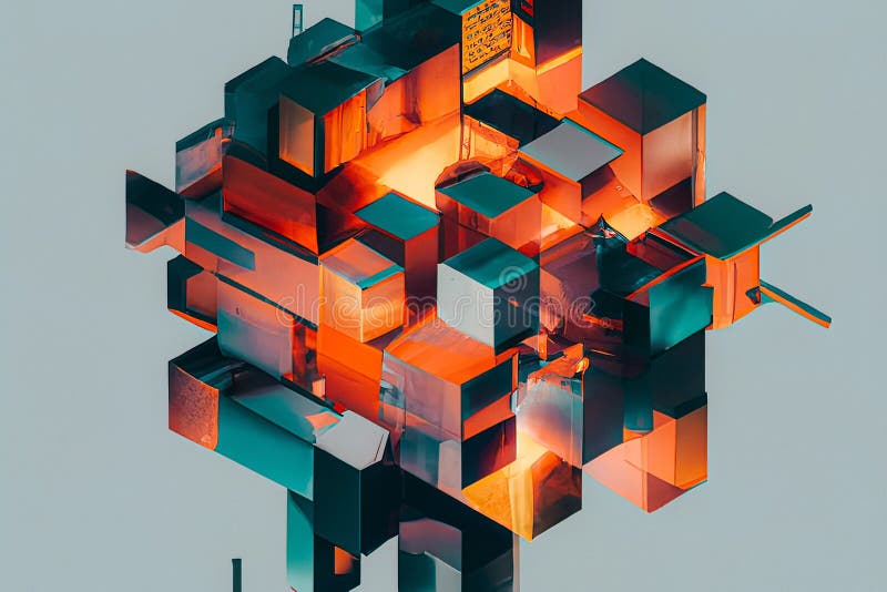 Abstract black and orange cube on a gray background vector illustration