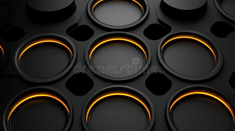 Abstract black and orange glowing circles pattern stock illustration