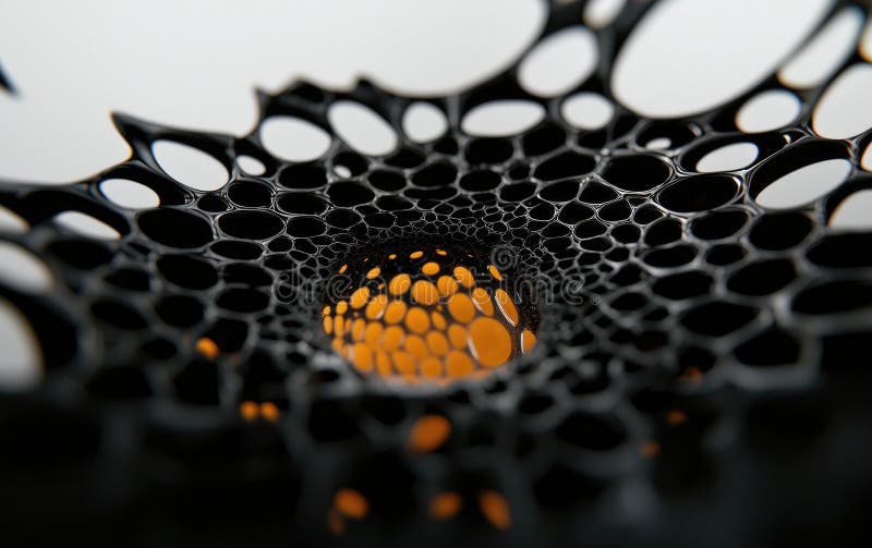 Abstract Black Organic Structure with Glowing Orange Center. Generative AI royalty free illustration