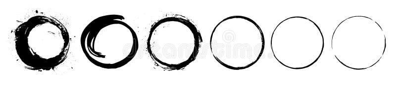 Abstract black paint brushstroke circles pack. Enso zen ink brush style symbol set.