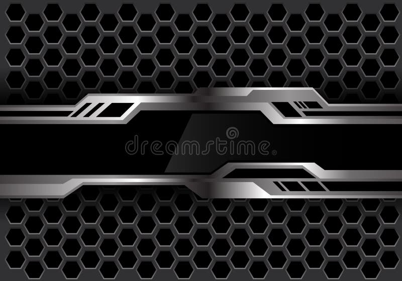 Abstract black silver futiristic banner on dark gray hexagon mesh design modern background technology vector