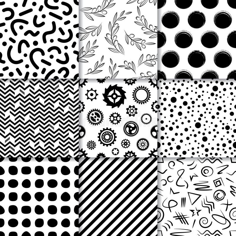 Abstract Black Vector Seamless Pattern Big Set Stock Vector