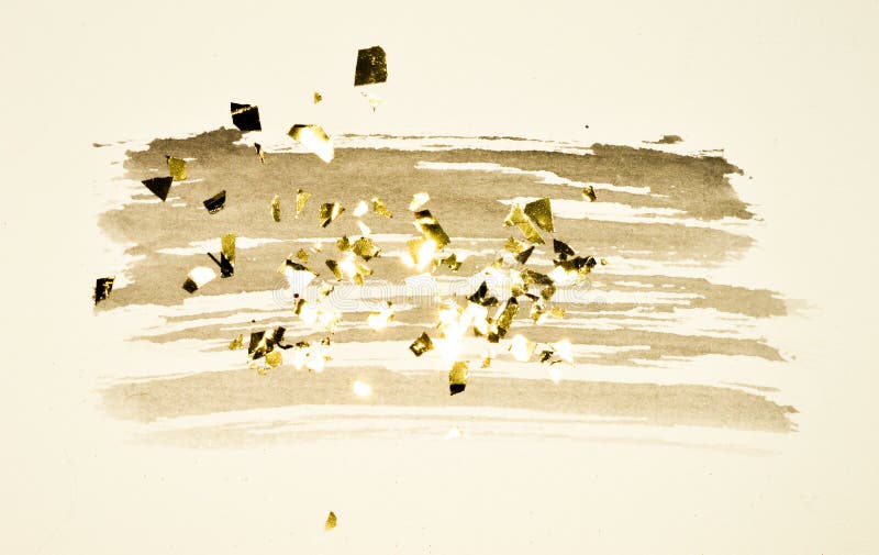 Abstract Black Watercolor Splash And Golden Glitter Pieces Of