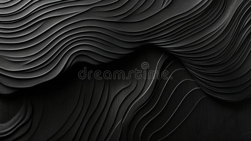 Abstract black waves texture, background, design, 3D render stock illustration