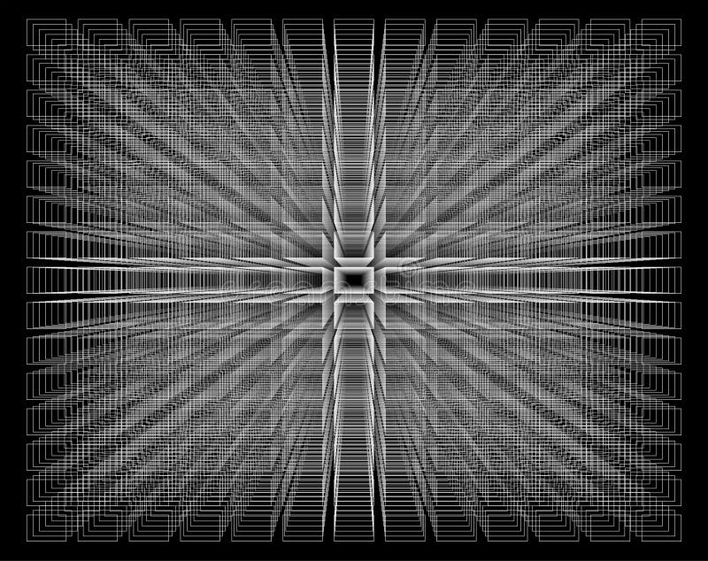Abstract black and white background with regular rectangles creating depth.