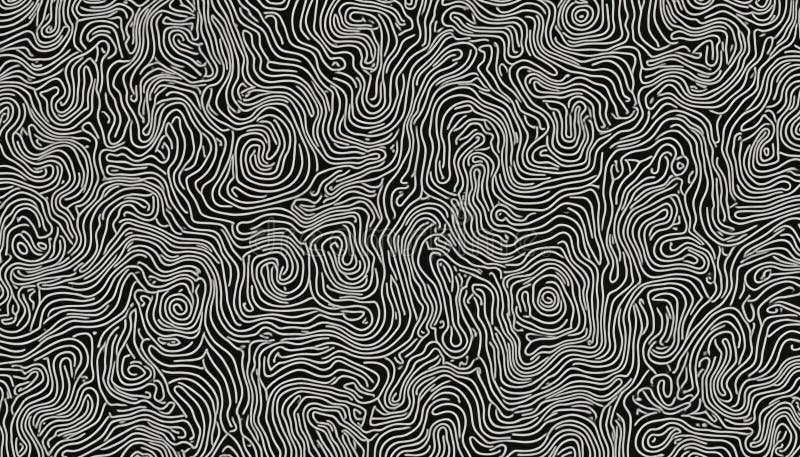 Abstract black and white background with wave squiggle doodle fingerprint style maze. Monochrome texture pattern with intricate labyrinth design, modern geometric template design. AI generated