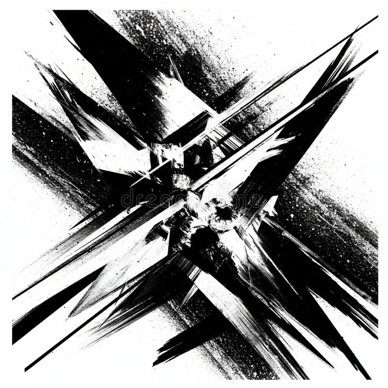 Abstract black and white composition featuring sharp, angular forms and dynamic royalty free illustration